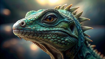 Fototapeta premium Close-up of Basilisk Lizard Emerald Scales and Jagged Crest - Reptile Stock Photo