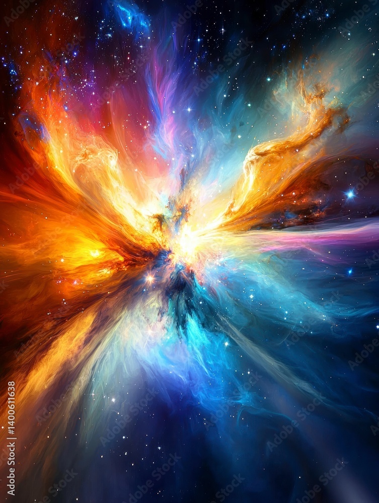 Poster cosmic explosion of colors deep space abstract art celestial environment wide angle universe concept