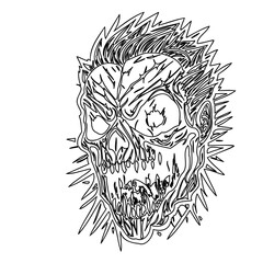 Stylized Zombie Skull Line Art Illustration