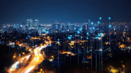 Fototapeta premium Night Cityscape: Illuminating Urban Networks