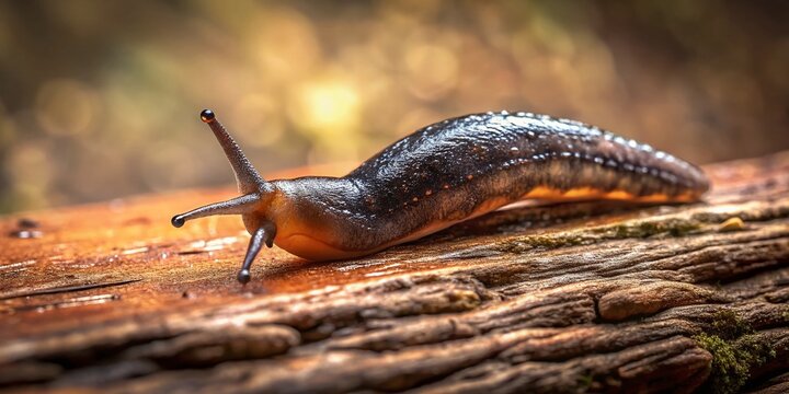 Close-up of a Common Brown Spanish Slug on a Wooden Log