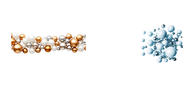 Colorful abstract spheres on a transparent background in two clusters