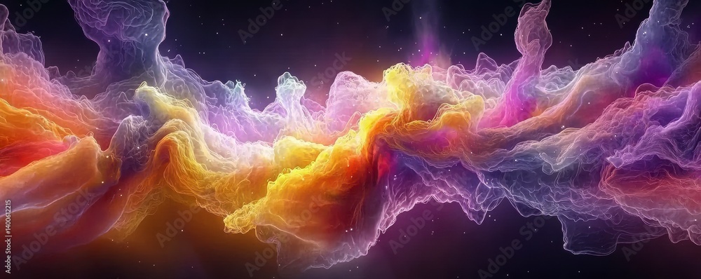 Poster creating colorful cosmic abstract art digital realm visual artwork ethereal atmosphere high-resoluti