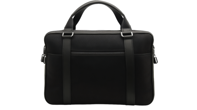 Modern black briefcase isolated on transparent background
