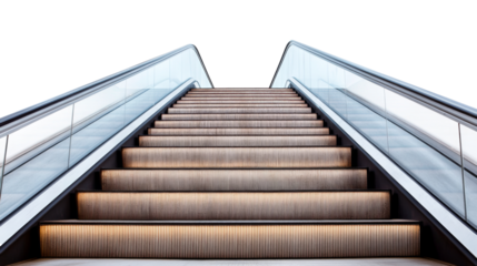 Empty modern escalator going up on transparent background