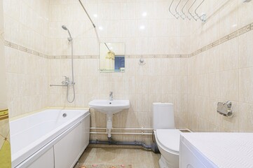 interior apartment room bathroom, sink, decorative elements, toilet