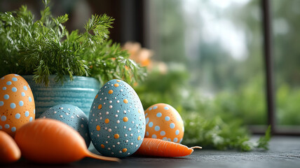 Colorful Easter eggs nestled in a green grass basket symbolize the spring holiday tradition
