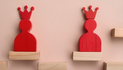 Two crowned figures stand on blocks, representing leadership and strategy