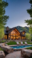 A view of a stunning mansion with a breathtaking panorama in Aspen, Colorado, USA, visualized from a real image
