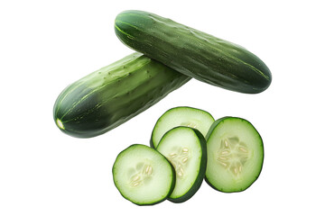 Sliced cucumber isolated on white background. Concept of freshness, health, and nutrition