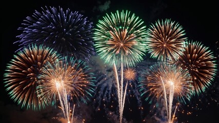 Fototapeta premium Colorful fireworks exploding in the night sky creating a mesmerizing spectacle