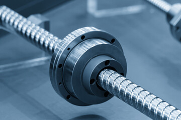 Closeup scene the spare parts  lead ball screw set in the light blue scene.