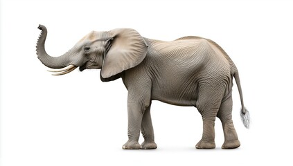 An elephant stands tall with its trunk raised.