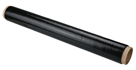 Roll of black stretch film or shrink wrap isolated on a transparent background. Completely in...