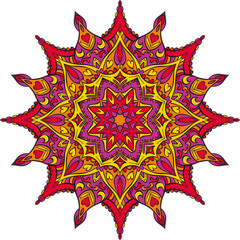 Vector colored mandala with ethnic decorative elements. Patterned Design Element, Coloring book. Vector illustration.
