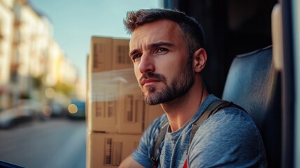 Driver transporting goods in a delivery truck. Featuring logistics and efficiency