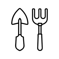 Shovel and garden fork vector icon illustration for gardening tools and landscaping design