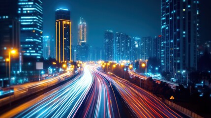 Obraz premium Night City Lights: Urban Highway at Night