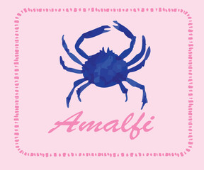 Crab seafood fish trending tapas pink Europe italy euro Amalfi Italia checker Graphic Tee t-shirt logo slogan graphic artwork typography tote badge emblem doodle fishes sardine seafood lobster crab 