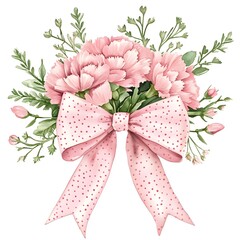 Delicate floral bouquet with a soft pink polka dot bow