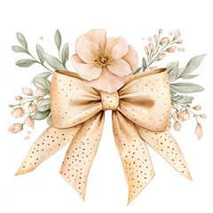 Chic watercolor floral bow with polka dot patterns