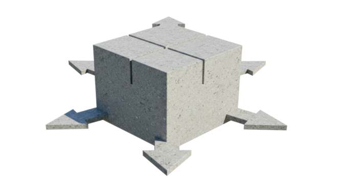 Isolated Concrete Cube with Arrows