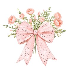 Elegant floral bouquet with a soft pink polka dot bow