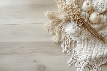 Creamy Knitted Throw with Dried Flowers