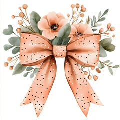 Chic Watercolor Floral Bow with Polka Dot Pattern