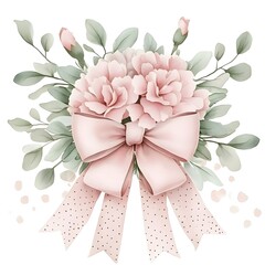 A delicate floral bouquet with a chic pink bow