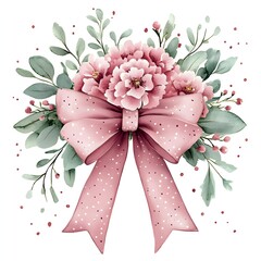 Watercolor floral bow with polka dot pattern
