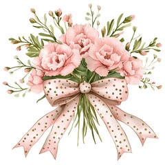 Elegant blush floral bouquet with polka dot ribbon
