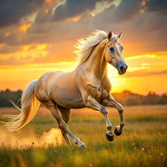 Obraz premium Don breed horse running on the field at sunset in summer