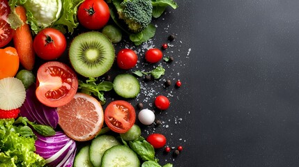 Colorful fresh vegetables and fruits display