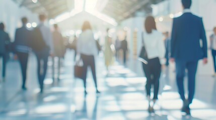 Abstract image with blurred silhouettes of people in motion, creating a sense of dynamics and bustle. Background for presentations, banners, advertising materials.