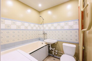 interior apartment room bathroom, sink, decorative elements, toilet