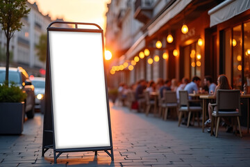 Restaurant Front Banner Mockup with Sunset Street Background
