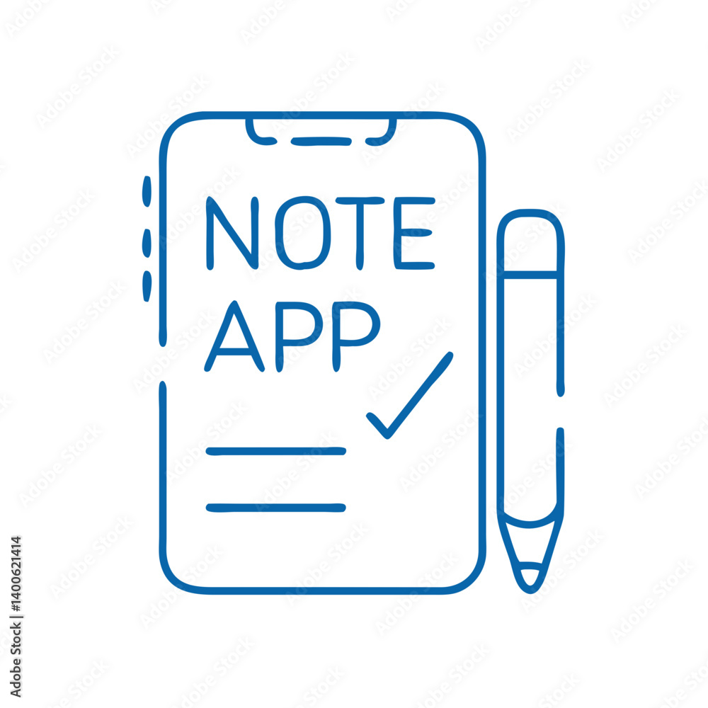 Poster digital notepad icon with pen and note app concept