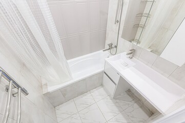 interior apartment room bathroom, sink, decorative elements, toilet