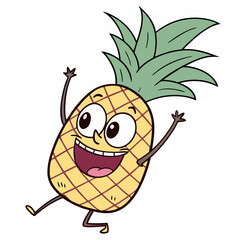 Excited Pineapple with Big Smile and Sparkly Eyes – Cute and Joyful Fruit Vector Illustration