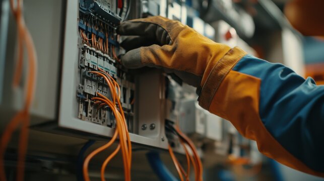 Electrician wiring an electrical box. Featuring focus and precision