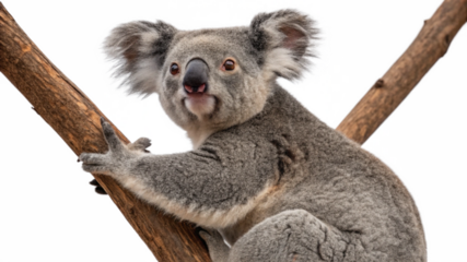 A koala bear with a curious expression, isolated on a transparent background