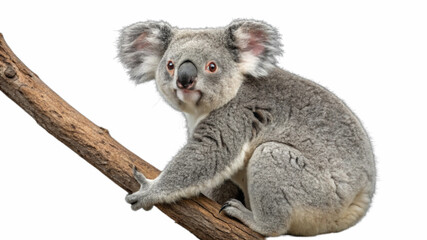 A koala bear with a curious expression, isolated on a transparent background
