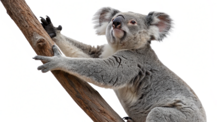 A koala bear stretching its arms, isolated on a transparent background