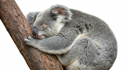 A koala bear sleeping peacefully, isolated on a transparent background