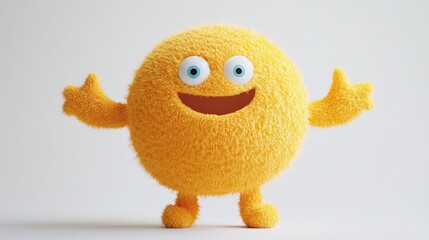 Happy fluffy yellow cartoon character.