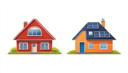 Two homes, one traditional, one eco-friendly, side-by-side