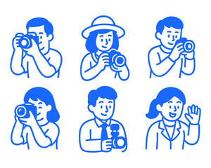 photographer doodle cartoon drawing vector illustration set

