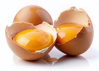 Broken Eggs, Runny Yolk, Cracked Shell, Close-up, High-Resolution Stock Photo
