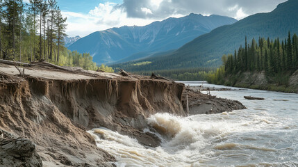 Dramatic Riverbank Erosion and Flooding in Mountain Valley